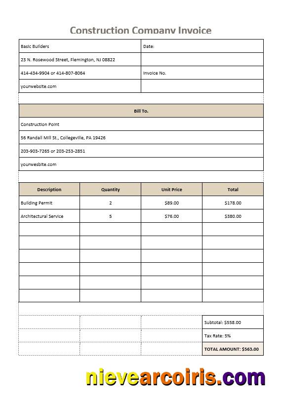 Construction Company Invoice